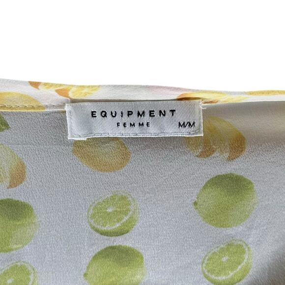 EQUIPMENT White Fruit Lemon Lime Patterned Silk Blouse Women's Size Medium - Picture 5 of 6